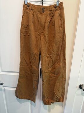 Madewell Pleated Wide Leg Trousers Brown Double Button Cotton Pants Size 0‎
